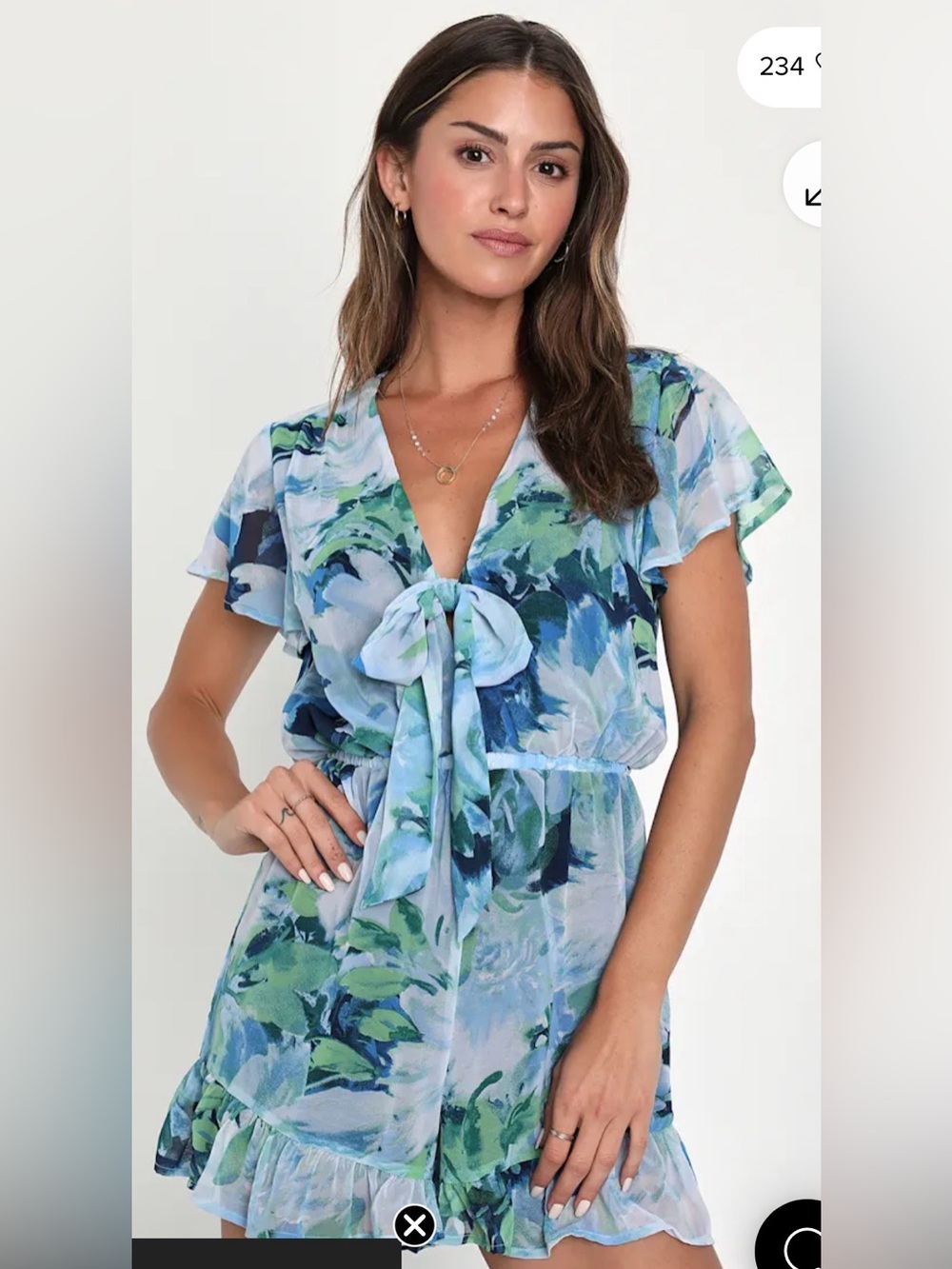 Lulu's Perfect Impression Light Blue Floral Tie-Front Romper